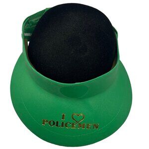 Huffer Women's Vintage I  3 Love Policemen Green Plastic Visor Hat Retro 80s 90s